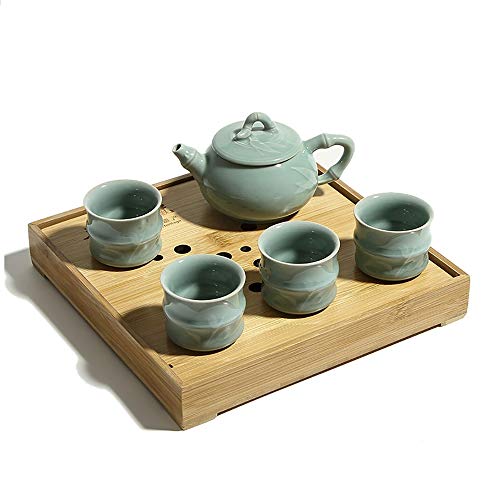 Establece la tetera hecha a mano Viajes celadón juego de té de bambú Estilo 1 Principales Tetera 4 tazas de color múltiple con la caja de embalaje de madera Conjuntos portátiles simple Vogue Tazas de