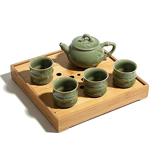 Establece la tetera hecha a mano Viajes celadón juego de té de bambú Estilo 1 Principales Tetera 4 tazas de color múltiple con la caja de embalaje de madera Conjuntos portátiles simple Vogue Tazas de