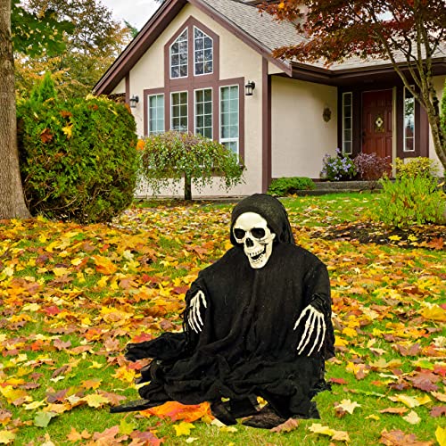 Estaca de Tierra Esqueleto de la Parca el Segador, Estacas de Jardín de Halloween para Decoraciones de Cementerio en Césped al Aire Libre de Halloween