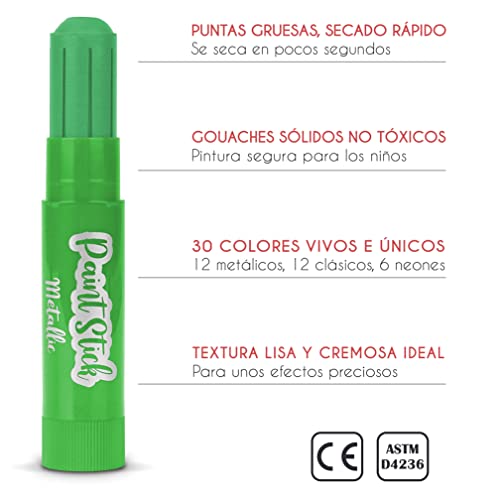 Estuche 30 Barras de Tempera Solida de Colores para Niños - Kit Pintura Niños y Bebes certificada CE - Kit de Arte Infantil - Sticks de Pinturas Niños para Papel, Cristal, Cartón...