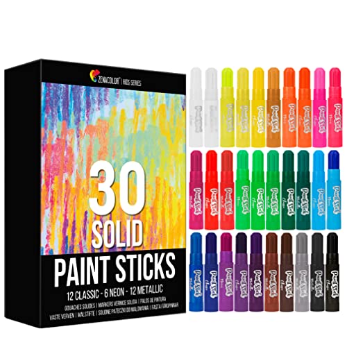 Estuche 30 Barras de Tempera Solida de Colores para Niños - Kit Pintura Niños y Bebes certificada CE - Kit de Arte Infantil - Sticks de Pinturas Niños para Papel, Cristal, Cartón...