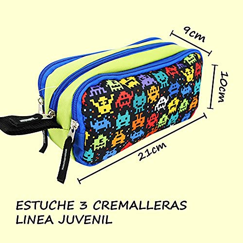 Estuche Escolar STARPLAST - Porta Todo, 3 Cremalleras, 3 Compartimentos, Gran Capacidad, Multiuso, para Uso Escolar, Trabajo, Universidad - INVASOR