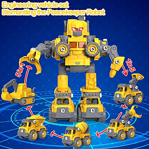 Excavadora Juguete TOYABI 5 En 1 DIY Desmontaje Vehículo De Construcción Robot Juguete Niño Niña Regalo de Cumpleaños de Navidad 3-8 Años