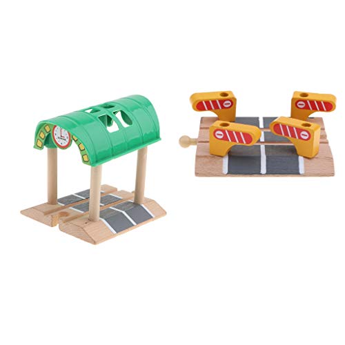 F Fityle 2 Piezas Accesorios de Vías de Tren de Madera Kit de Juguete de Construcción Ferroviaria DIY para Regalo de Niños