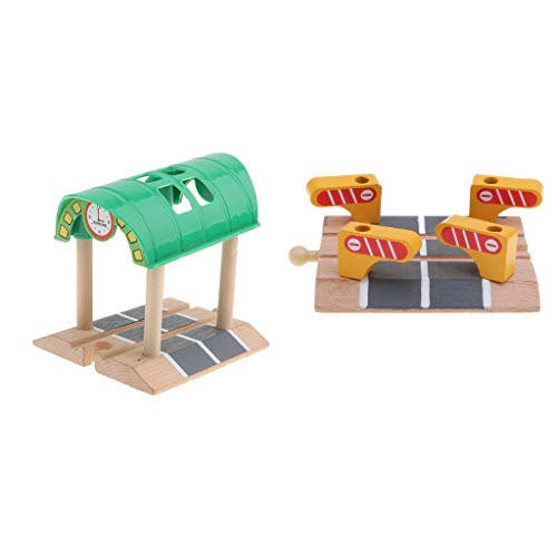 F Fityle 2 Piezas Accesorios de Vías de Tren de Madera Kit de Juguete de Construcción Ferroviaria DIY para Regalo de Niños