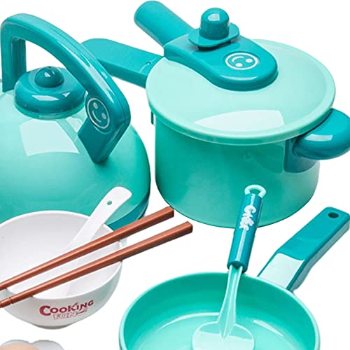 F Fityle 20 Piezas Juego de Ollas y Sartenes para Juegos de Cocina, Juguetes de Utensilios de Cocina, Cocina Surtido de Cocina, Regalo Educativo para Niños - Verde