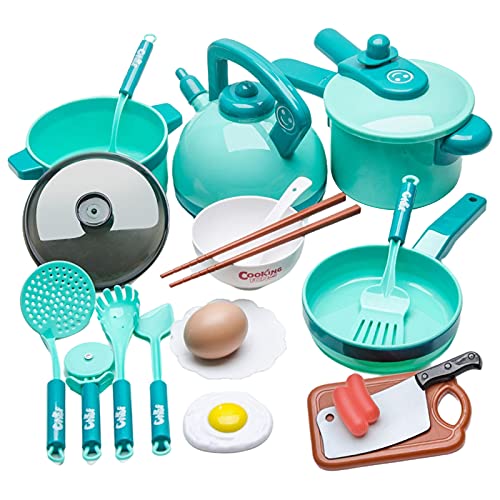 F Fityle 20 Piezas Juego de Ollas y Sartenes para Juegos de Cocina, Juguetes de Utensilios de Cocina, Cocina Surtido de Cocina, Regalo Educativo para Niños - Verde