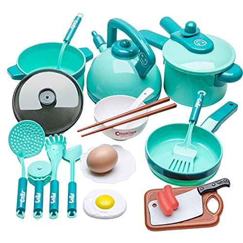 F Fityle 20 Piezas Juego de Ollas y Sartenes para Juegos de Cocina, Juguetes de Utensilios de Cocina, Cocina Surtido de Cocina, Regalo Educativo para Niños - Verde