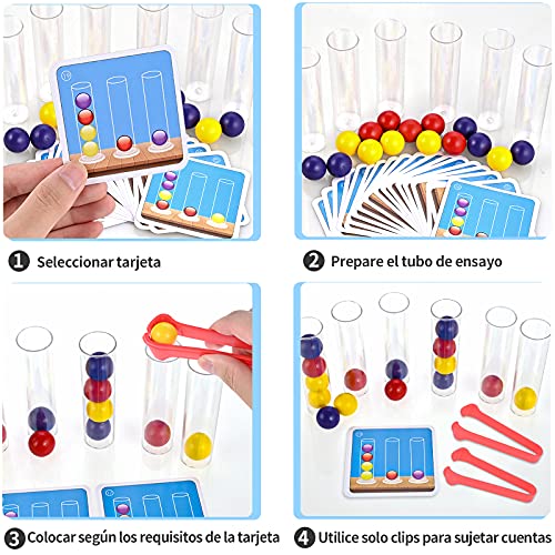 Fabu 136 Pcs Juego de Cuentas de Madera, Juguete Educativo Montessori, Creativo Juguete Educativo para Niños y Padres, Montessori Juego de Combinación de Colores