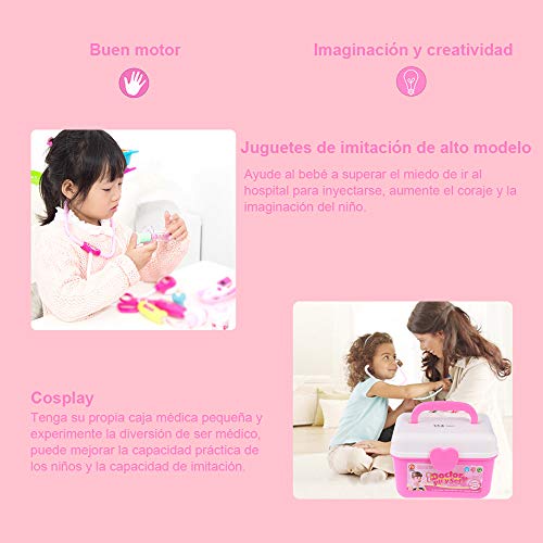 Faburo 49 Piezas Maletín de Médico de Juguete para Niños y Niñas, Juego de rol Médico Dentista Enfermera Kit Clínica Dental Juego Fingir Juego Herramientas Juguete Set Regalos para Niños (Rosa)