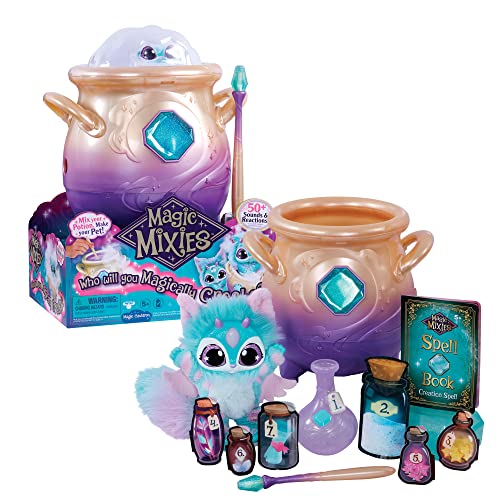 Famosa - My Magic Mixies, Peluche Color Azul, juguete interactivo de magia, con caldero de pócimas, luces efectos y sonidos, muñeco con muchos accesorios como una varita, (MGX01000)