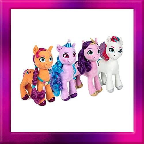 Famosa Softies - Peluche del unicornio Izzy Moonbow de la película My Little Pony: Una nueva Generación, es de color morado con el pelo azul y los ojos rosas, mide unos 25 centímetros (760020962)