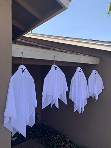 Fantasmas Colgantes de Halloween (4 Packs) Dos de 90 cm y Dos de 70 cm para Decoración de Fiesta de Halloween, Lindo Fantasma Volador