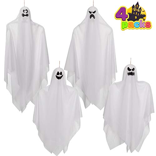 Fantasmas Colgantes de Halloween (4 Packs) Dos de 90 cm y Dos de 70 cm para Decoración de Fiesta de Halloween, Lindo Fantasma Volador