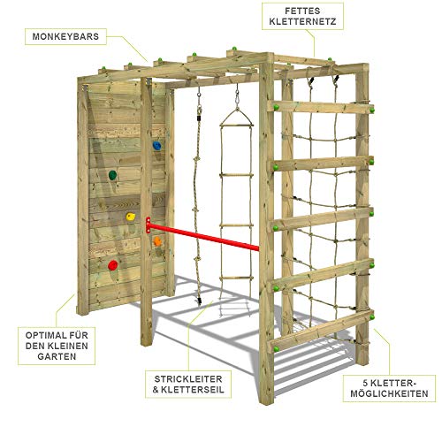 FATMOOSE Parque infantil de madera CleverClimber Área de juegos da exterior, pared de escalada Sueco con arenero y pared de escalada para niños