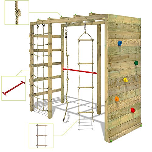 FATMOOSE Parque infantil de madera CleverClimber Área de juegos da exterior, pared de escalada Sueco con arenero y pared de escalada para niños