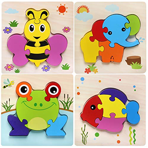 Felly Juguetes Bebe, Juguetes Montessori, Puzzles de Madera Educativos para Bebé, Juguetes niños 1 año 2 3 4 5 6 años, Dibujo de Animal Colorido con Placa, Regalo de cumpleaños, Navidad