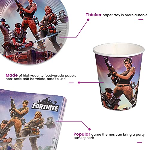 FGen Artículos de Fiestas para Fanáticos de los Videojuegos, Decoraciones para Cumpleaños de Tema de Videojuegos, con Lámina, Taza, Manteles, Pancartas, Toallas de Papel, Sombrero (78 PCS)