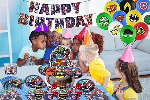 FGen Globos de Cumpleaños, Fiestas de Cumpleaños Decoracion, 131 Piezas, Incluidos Platos de Fiesta, Tazas de Fiesta, Juegos de Cubiertos, Pañuelos, Manteles, Banderas, Adornos para Tartas, Globos