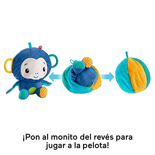 Fisher-Price Monito y pelota de actividades Peluche de juguete reversible con mordedores, regalo para bebés (Mattel GRR32)