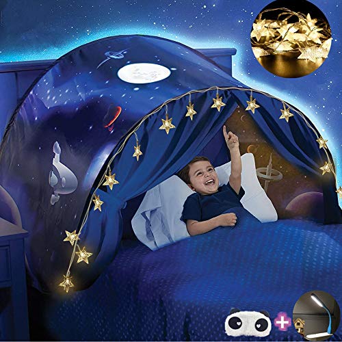 FLAYOR Dream Tents – Tienda de campaña plegable para niños, tienda de campaña para niños, tienda de campaña de campaña, regalo de Navidad (Marcha en el espacio + LED cadena)