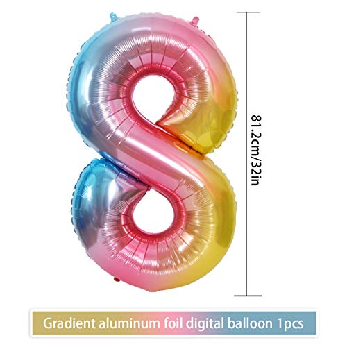 Foil Globo Número 8 Rosa, 8er Cumpleaños Globos, Feliz Cumpleaños Decoración Globos 8 Años Niñas, Arco Iris Globos de Número 8, Globos Numeros para Cumpleaños, Fiesta, Decoración