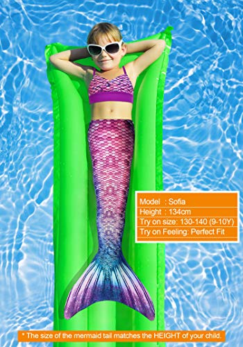 FOLOEO Traje de Baño Cola de Sirena para Natación Mermaid Niñas Disfraz Princesa Cosplay Conjuntos con Aleta para Nadar Ideal para Nadar para Niños