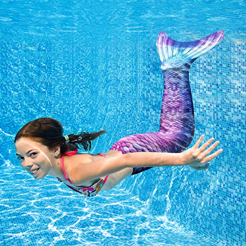 FOLOEO Traje de Baño Cola de Sirena para Natación Mermaid Niñas Disfraz Princesa Cosplay Conjuntos con Aleta para Nadar Ideal para Nadar para Niños