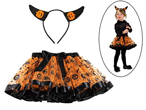 Fontee® Halloween Costumes Niñas Ropa Tutú Faldas Vestidos Falda de Ballet para Niñas Niños, con Calabaza Banda Cabello, M (100~110 cm)