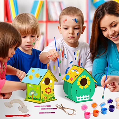 FORMIZON Casa de Pájaros Madera, 2 Kit de Bricolaje para Casitas de Pájaros para Niños, Pajarera de Madera Manualidades con Herramientas de Pintura, Wooden Birdhouse Regalo para Niños y Niñas