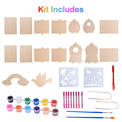 FORMIZON Casa de Pájaros Madera, 2 Kit de Bricolaje para Casitas de Pájaros para Niños, Pajarera de Madera Manualidades con Herramientas de Pintura, Wooden Birdhouse Regalo para Niños y Niñas