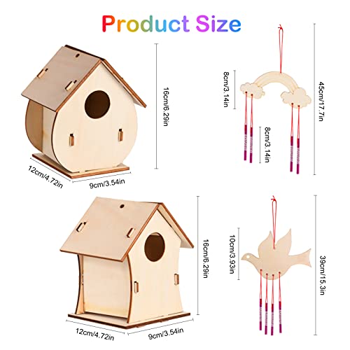 FORMIZON Casa de Pájaros Madera, 2 Kit de Bricolaje para Casitas de Pájaros para Niños, Pajarera de Madera Manualidades con Herramientas de Pintura, Wooden Birdhouse Regalo para Niños y Niñas