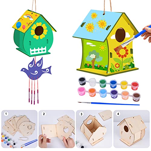 FORMIZON Casa de Pájaros Madera, 2 Kit de Bricolaje para Casitas de Pájaros para Niños, Pajarera de Madera Manualidades con Herramientas de Pintura, Wooden Birdhouse Regalo para Niños y Niñas