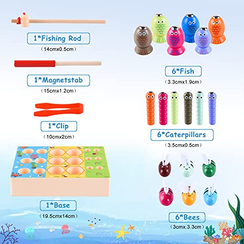 FORMIZON Juego de Pescar para Niños, Juguete de Pesca, 3 en 1 Juego de Pesca de Madera Magnético Juguetes Montessori Peces Madera Infantil de Educativos Regalos para Niños 3 4 5 6 Años