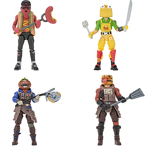 Fortnite Squad Mode Tomatotown Legends-Paquete de 4 Figuras de la Serie 6, Incluyendo Armas, Herramientas de Cosecha, Materiales de construcción, Soportes y Mucho más, Multicolor (Jazwares FNT0813)