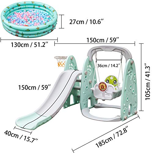 Frantools Columpio Tobogán Parque para Infantil Niños Columpio Tobogán Tobogan Infantil Toboganes Infantiles Jardin Columpios y Toboganes 5 en 1 con Piscina de Bolas y Bolas Color Verde