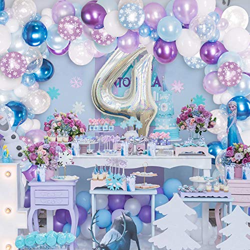 Frozen 4th Birthday Party Supplies Decoraciones para el cuarto cumpleaños de niñas Frozen Snowflake Balloon Garland Arch Kit Ice Princess Party Azul Blanco Morado