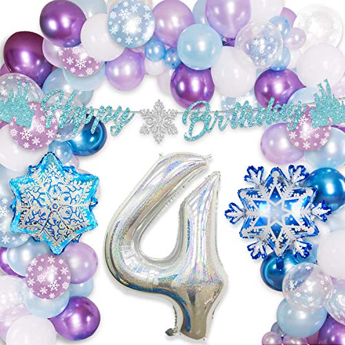 Frozen 4th Birthday Party Supplies Decoraciones para el cuarto cumpleaños de niñas Frozen Snowflake Balloon Garland Arch Kit Ice Princess Party Azul Blanco Morado