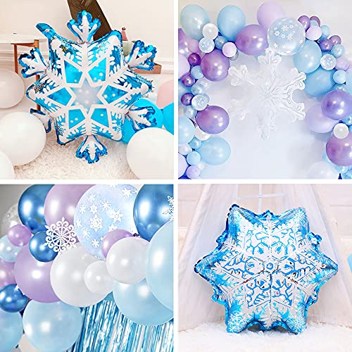 Frozen Guirnalda Globos, Fiesta Frozen Cumpleaños Decoraciones Frozen Blanco Azul Púrpura Copos de Nieve Decoracion Cumpleaños Globos para Bodas, Cumpleaños, Baby Shower, Niñas, Mujeres