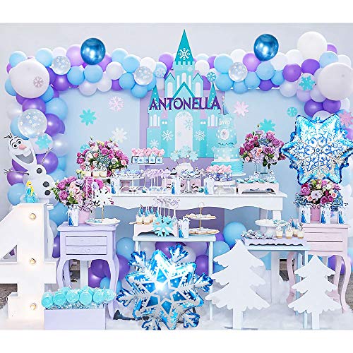 Frozen Guirnalda Globos, Fiesta Frozen Cumpleaños Decoraciones Frozen Blanco Azul Púrpura Copos de Nieve Decoracion Cumpleaños Globos para Bodas, Cumpleaños, Baby Shower, Niñas, Mujeres