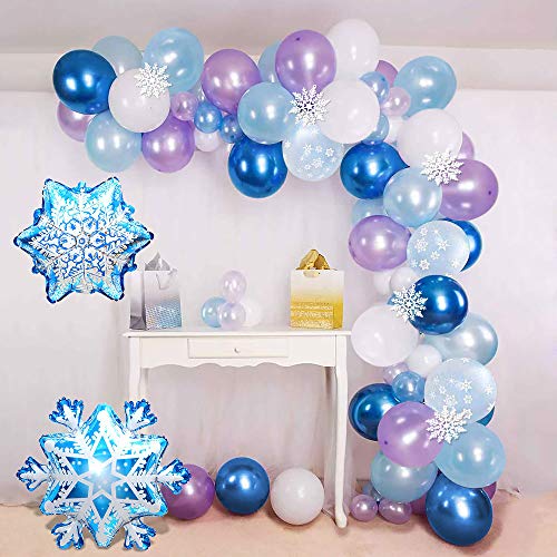 Frozen Guirnalda Globos, Fiesta Frozen Cumpleaños Decoraciones Frozen Blanco Azul Púrpura Copos de Nieve Decoracion Cumpleaños Globos para Bodas, Cumpleaños, Baby Shower, Niñas, Mujeres