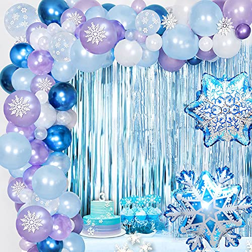 Frozen Guirnalda Globos, Fiesta Frozen Cumpleaños Decoraciones Frozen Blanco Azul Púrpura Copos de Nieve Decoracion Cumpleaños Globos para Bodas, Cumpleaños, Baby Shower, Niñas, Mujeres