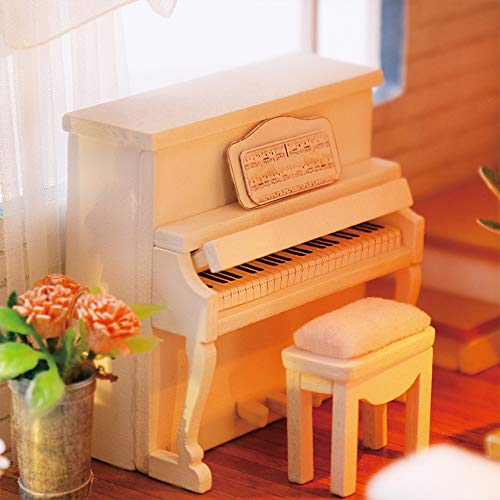 Fsolis Casa de Muñecas en Miniatura de Bricolaje con Mueble, Casa en Miniatura de Madera 3D con Cubierta Antipolvo y Movimiento Musical, Kit de Regalo Creativo de Casas para Muñecas L2001