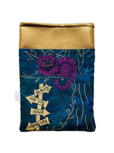 Funda artesanal grande para libros y tablets de Alicia en el país de las Maravillas + marcapáginas regalo, algodón ecológico, acolchada, con bolsillo frontal y botón. Regalo ideal para adolescentes