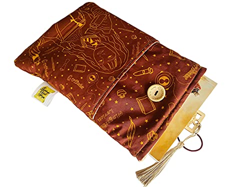 Funda artesanal para libros y tablets de Hermione Granger + marcapáginas de regalo, funda de algodón ecológico, acolchada y con bolsillo frontal y botón. Regalo ideal para adolescentes