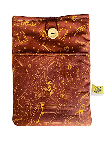 Funda artesanal para libros y tablets de Hermione Granger + marcapáginas de regalo, funda de algodón ecológico, acolchada y con bolsillo frontal y botón. Regalo ideal para adolescentes