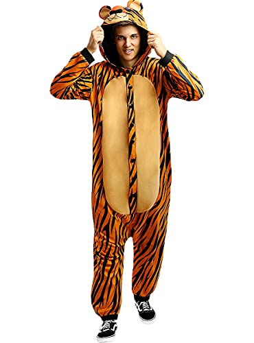 Funidelia | Disfraz de Tigre Onesie para Hombre y Mujer Talla M ▶ Animales, Desierto, Selva - Color: Naranja - Divertidos Disfraces y complementos para Carnaval y Halloween