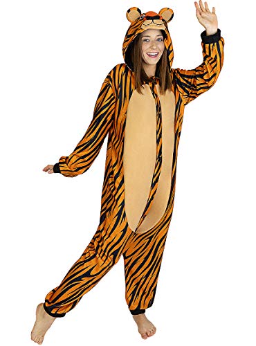 Funidelia | Disfraz de Tigre Onesie para Hombre y Mujer Talla M ▶ Animales, Desierto, Selva - Color: Naranja - Divertidos Disfraces y complementos para Carnaval y Halloween