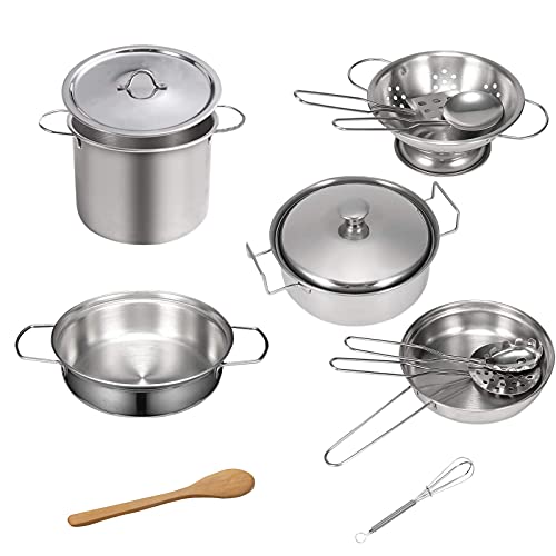 FUQUN Juguetes de Cocina para niños Accesorios, Inoxidable 17 Piezas Set Utensilios de Cocina Culinario Mini Cocina de Juguete, Utensilios De Cocina SimuladosApto para niños Mayores de 3 años