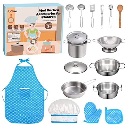 FUQUN Juguetes de Cocina para niños Accesorios, Inoxidable 17 Piezas Set Utensilios de Cocina Culinario Mini Cocina de Juguete, Utensilios De Cocina SimuladosApto para niños Mayores de 3 años